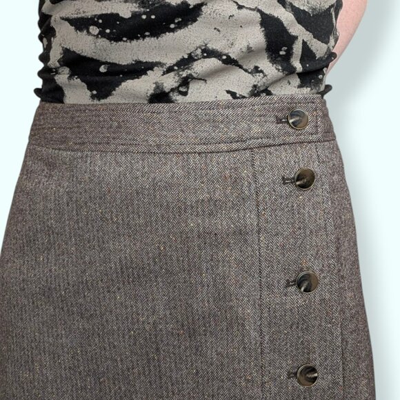 Talbots Brown Herringbone Side Button Skirt - Picture 8 of 11